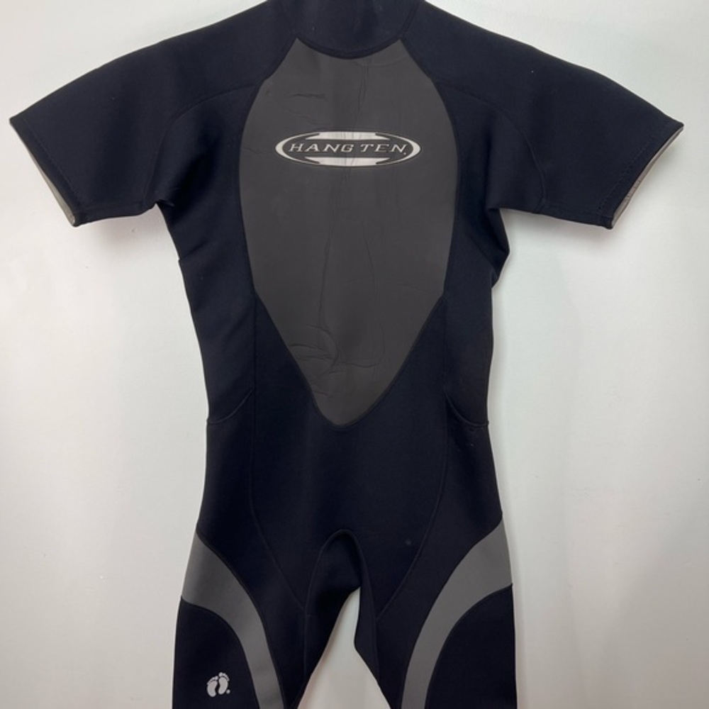 Hang Ten Neoprene Shorty Wetsuit Size M Back Zip Black Gray Short Sleeve